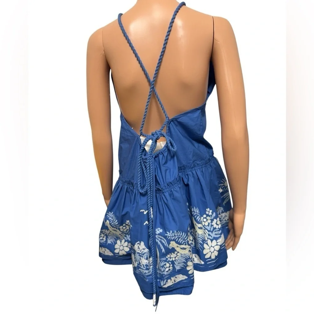 Free People Indigo Deserted Island Floral Neck Backless Mini Dress- Size Medium